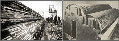 Detalle de la construcción de la cubierta del frontón de Recoletos